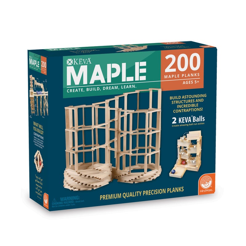 MindWare KEVA Maple 200 Plank Wooden Building Blocks Set - Free-Form 3D Structure Building Set for Kids - Image 1